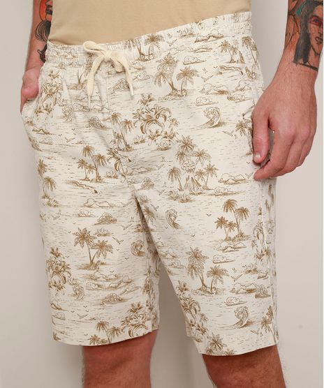 Bermuda-de-Sarja-Masculina-Relaxed-Estampada-de-Ilhas-com-Cordao-Off-White-9963842-Off_White_1