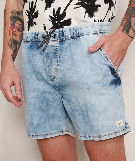 Short-Jeans-Masculino-Marmorizado-com-Cordao-e-Bolsos-Azul-Claro-9969046-Azul_Claro_1
