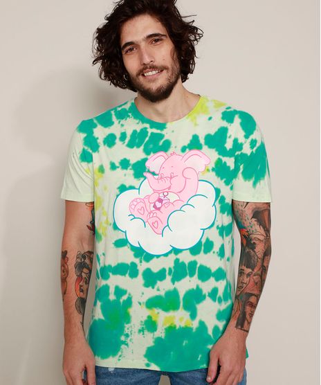 Camiseta-Masculina-Elefante-Ursinhos-Carinhosos-Estampada-Tie-Dye-Manga-Curta-Gola-Careca-Verde-9973595-Verde_1