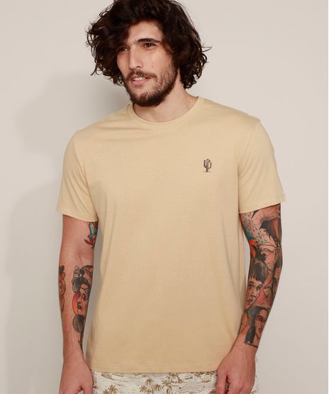 Camiseta-Masculina-Cacto--Por-el-Camino--Manga-Curta-Gola-Careca-Bege-9970584-Bege_1