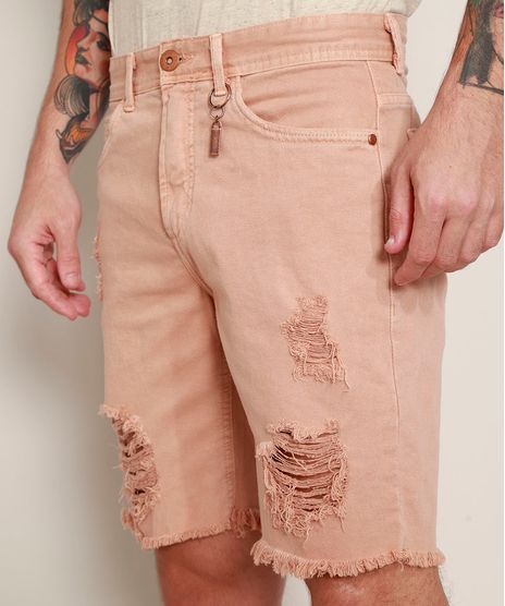 Bermuda-de-Sarja-Masculina-Slim-Destroyed-com-Chaveiro-Coral-9968933-Coral_1