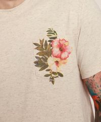 Camiseta-Masculina-com-Bolso-Floral-Manga-Curta-Gola-Careca-Bege-Claro-9970579-Bege_Claro_2