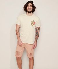 Camiseta-Masculina-com-Bolso-Floral-Manga-Curta-Gola-Careca-Bege-Claro-9970579-Bege_Claro_3