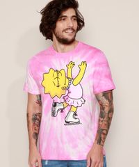 Camiseta-Masculina-Lisa-Simpson-Patinadora-Estampada-Tie-Dye-Manga-Curta-Gola-Careca-Rosa-9973598-Rosa_1