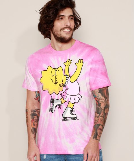 Camiseta-Masculina-Lisa-Simpson-Patinadora-Estampada-Tie-Dye-Manga-Curta-Gola-Careca-Rosa-9973598-Rosa_1