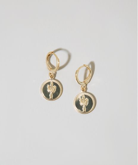 Brinco-Feminino-de-Argola-Pequena-com-Pingente-Cacto-Dourado-9976385-Dourado_1