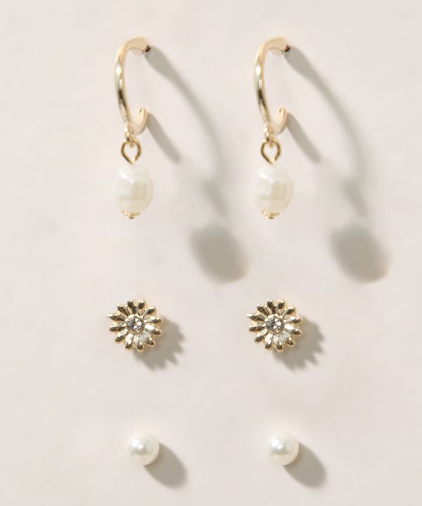 Kit de 3 Brincos Femininos Pequenos com Pérola Dourado Único