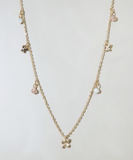 Colar-Feminino-com-Pingentes-de-Borboleta-e-Micangas-Dourado-9976395-Dourado_1
