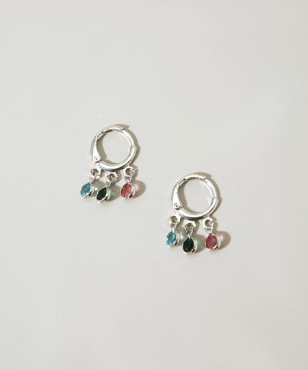 Brinco-Feminino-de-Argola-Pequena-com-Pingente-de-Pedras-Prateado-9976401-Prateado_1