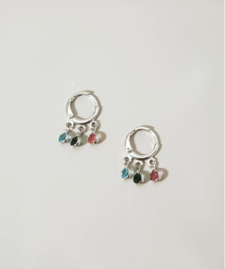 Brinco-Feminino-de-Argola-Pequena-com-Pingente-de-Pedras-Prateado-9976401-Prateado_1