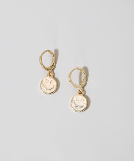Brinco-Feminino-de-Argola-Pequena-com-Pingente-de-Smile-Dourado-9976479-Dourado_1