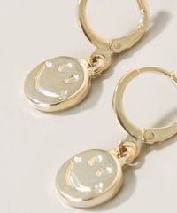 Brinco-Feminino-de-Argola-Pequena-com-Pingente-de-Smile-Dourado-9976479-Dourado_2