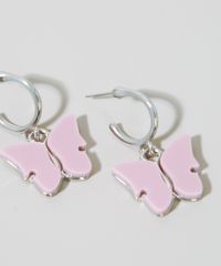 Brinco-Feminino-de-Argola-Pequena-com-Pingente-de-Borboleta-Prateado-9976482-Prateado_2