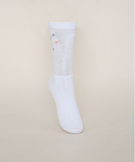 Meia-Feminina-Cano-Alto-com-Bordado-de-Flores-Branca-9973642-Branco_1