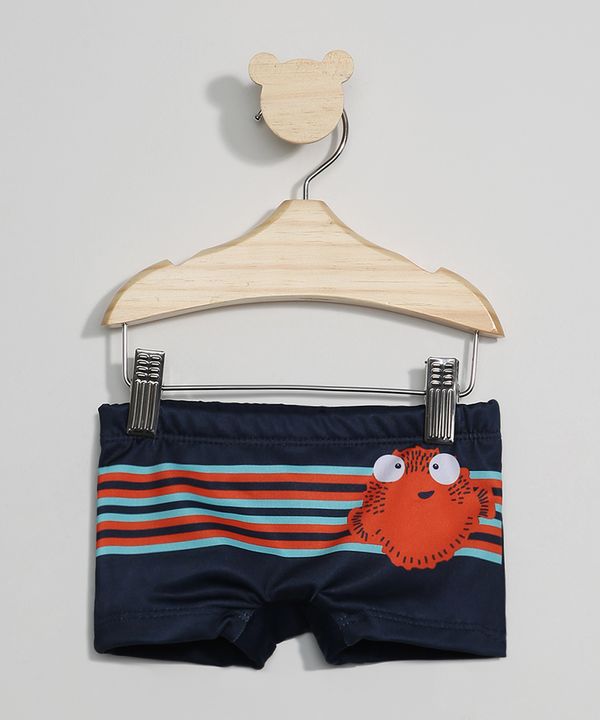 Sunga Infantil Boxer Peixinho e Listras com Proteção UV50+ Azul 1