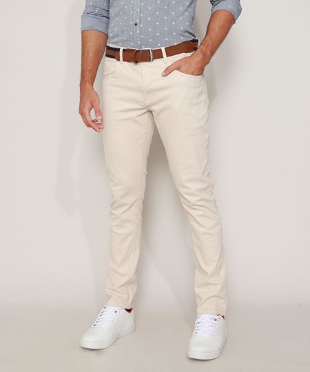 Calca-de-Sarja-Masculina-Slim-com-Cinto-Bege-Claro-9911488-Bege_Claro_1