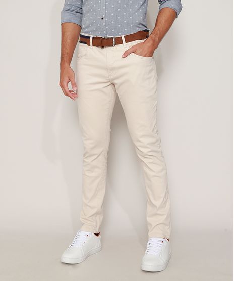 Calca-de-Sarja-Masculina-Slim-com-Cinto-Bege-Claro-9911488-Bege_Claro_1