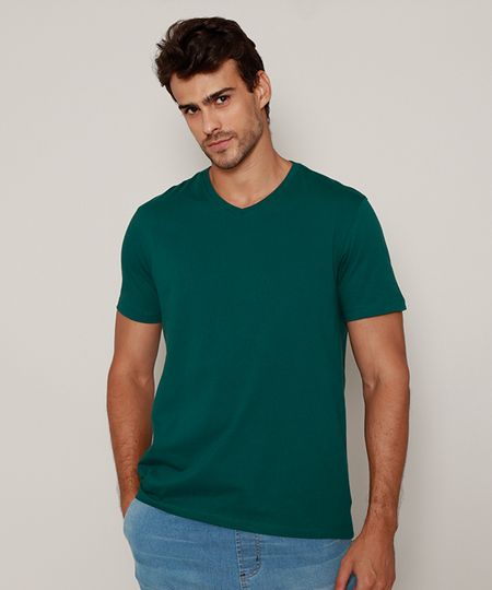 Camiseta-Masculina-Basica-Manga-Curta-Gola-V-Verde-Escuro-9965027-Verde_Escuro_1