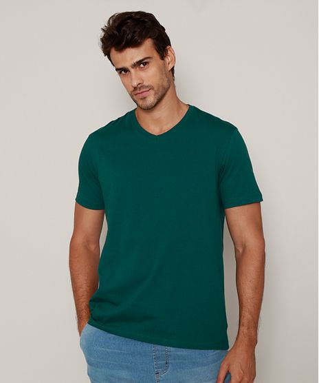 Camiseta-Masculina-Basica-Manga-Curta-Gola-V-Verde-Escuro-9965027-Verde_Escuro_1