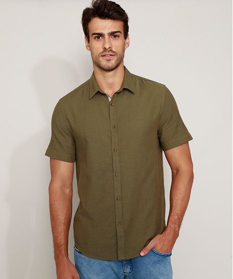 Camisa-Masculina-Tradicional-Manga-Curta-Verde-Militar-9948628-Verde_Militar_1