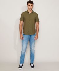 Camisa-Masculina-Tradicional-Manga-Curta-Verde-Militar-9948628-Verde_Militar_3