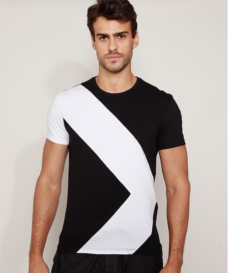 Camiseta-Masculina-Slim-com-Recorte-Geometrico-Manga-Curta-Gola-Careca-Preta-9970527-Preto_1