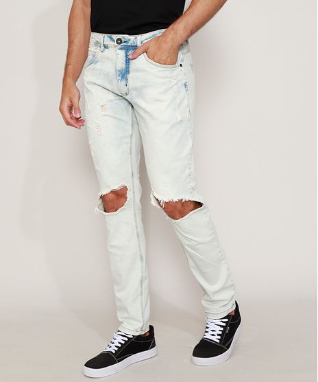Calca-Jeans-Masculina-Skinny-Destroyed-com-Rasgos-no-Joelho-Azul-Claro-9967891-Azul_Claro_1