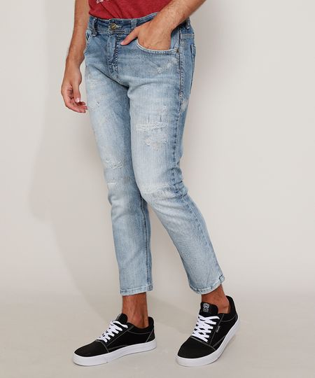 Calca-Jeans-Masculina-Skinny-Cropped-com-Puidos-Azul-Claro-9947629-Azul_Claro_1