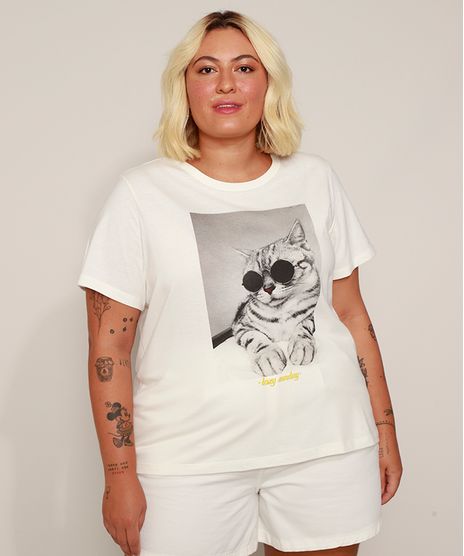 Camiseta-Feminina-Plus-Size--Lazy-Sunday--Manga-Curta-Off-White-9972078-Off_White_1