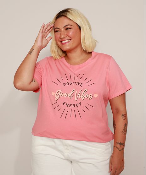 Camiseta-Feminina-Plus-Size--Good-Vibes--Manga-Curta-Rosa-9972071-Rosa_1