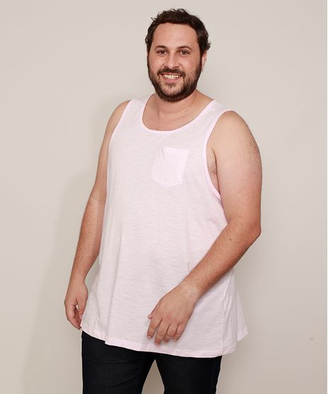 Regata-Masculina-Plus-Size-com-Bolso-Rosa-Claro-9975320-Rosa_Claro_1