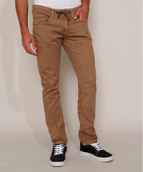 Calca-de-Sarja-Masculina-Reta-com-Cordao-Marrom-9968741-Marrom_1