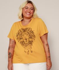 Camiseta-Feminina-Plus-Size-Leao-Manga-Curta-Mostarda-9972076-Mostarda_1
