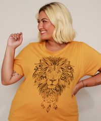 Camiseta-Feminina-Plus-Size-Leao-Manga-Curta-Mostarda-9972076-Mostarda_5