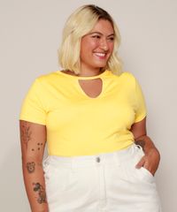 Camiseta-Feminina-Plus-Size-Basica-com-Vazado-Manga-Curta-Amarela-9976206-Amarelo_5