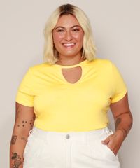 Camiseta-Feminina-Plus-Size-Basica-com-Vazado-Manga-Curta-Amarela-9976206-Amarelo_6