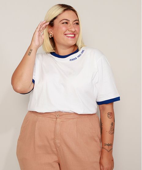 T-Shirt-Unissex-Plus-Size-Mindset-com-Bordado--Gender-Free-Zone--Manga-Curta-Gola-Redonda-Branca-9983583-Branco_1