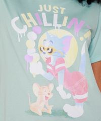 Camiseta-Feminina-Tom-e-Jerry--Just-Chillin---Manga-Curta-Decote-Redondo-Azul-Claro-9960127-Azul_Claro_2