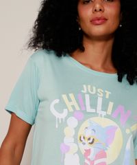 Camiseta-Feminina-Tom-e-Jerry--Just-Chillin---Manga-Curta-Decote-Redondo-Azul-Claro-9960127-Azul_Claro_5