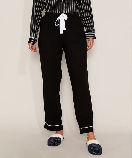 Calca-de-Pijama-Feminina-com-Vivo-Contrastante-e-Laco-Preta-9975180-Preto_1