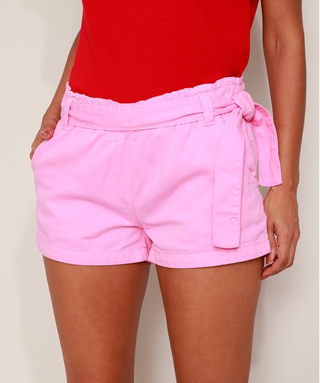 Short-de-Sarja-Feminino-Clochard-Cintura-Media-com-Faixa-para-Amarrar-Rosa-9977074-Rosa_1