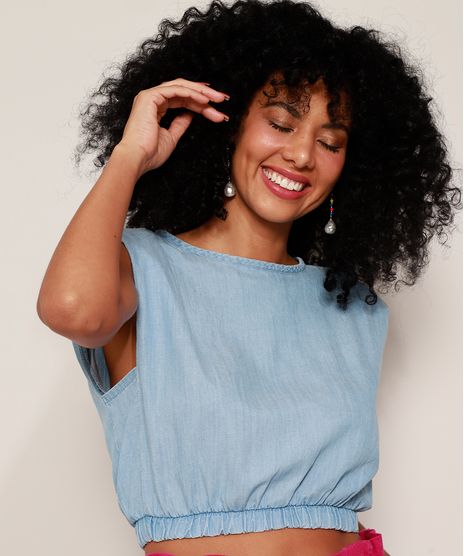Regata-Jeans-Muscle-Tee-Feminina-Cropped-com-Ombreiras-Decote-Redondo-Azul-Claro-9981724-Azul_Claro_1