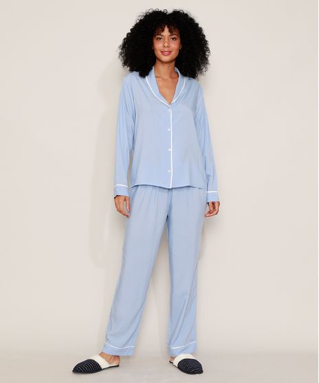Camisa-de-Pijama-Feminina-com-Vivo-Contrastante-Manga-Longa-Azul-Claro-9970117-Azul_Claro_1