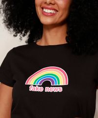 Camiseta-Feminina-Arco-Iris--Fake-News--Manga-Curta-Decote-Redondo-Preta-9974743-Preto_5
