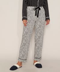 Calca-de-Pijama-Feminina-Estampada-de-Poa-com-Vivo-Contrastante-e-Laco-Branca-9975180-Branco_1