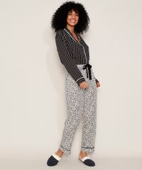 Calca-de-Pijama-Feminina-Estampada-de-Poa-com-Vivo-Contrastante-e-Laco-Branca-9975180-Branco_3