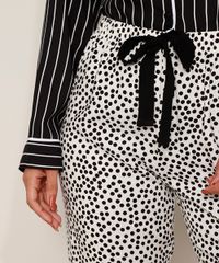 Calca-de-Pijama-Feminina-Estampada-de-Poa-com-Vivo-Contrastante-e-Laco-Branca-9975180-Branco_5