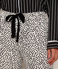 Calca-de-Pijama-Feminina-Estampada-de-Poa-com-Vivo-Contrastante-e-Laco-Branca-9975180-Branco_6