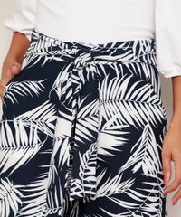 Calca-Feminina-Pantacourt-Cintura-Alta-Estampada-de-Folhagem-com-Bolsos-e-Amarracao-Azul-Marinho-9975494-Azul_Marinho_6