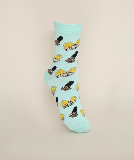Meia-Feminina-Cano-Alto-Estampada-Hey-Arnold-Verde-Claro-9973262-Verde_Claro_1